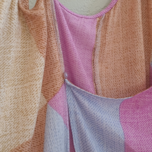 O'Neill Marlo Beige Icy Blue Pastel Pink Flowy Silky Halter Coastal Wrap Dress - Picture 7 of 12